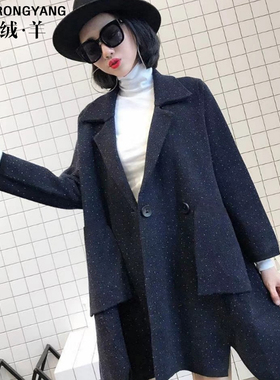 秋季新款原创时尚韩版单件常规领口袋点子花大衣外套加厚长款