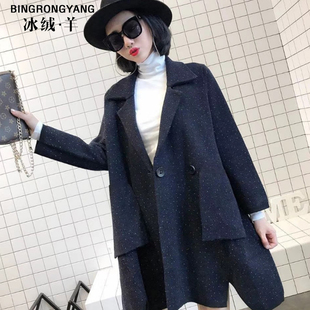 秋季新款原创时尚韩版单件常规领口袋点子花大衣外套加厚长款