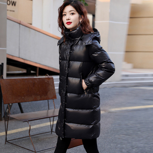 加厚宽松高档亮面免洗白鸭绒外套 冬季 2025年黑色羽绒服女款 中长款