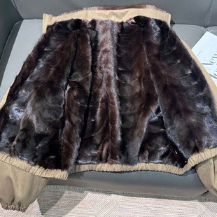 高端真毛水貂内胆巴恩风派克服外套女2025冬加厚水貂毛领短款皮草