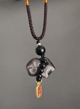 招财纳福小狗吊坠创意黑曜石小狗项链可调节挂坠包包装饰品挂件