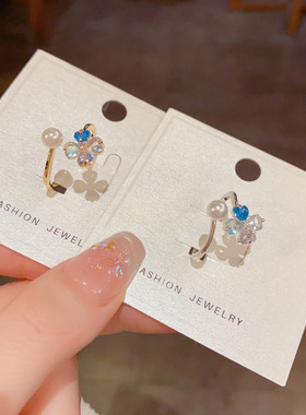 小众时尚百搭蓝色花瓣珍珠开口戒女精致轻奢简约设计感食指戒