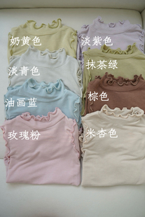 儿童长袖t恤女童Amber春秋新款纯色花边打底衫百搭木耳边内搭小衫