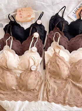 森色系5582-1粉底液蕾丝固定杯中长裹胸法式V领美背镂空吊带背心