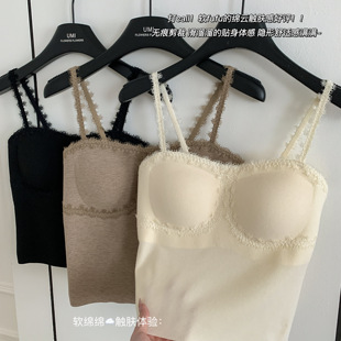 新品秋冬蕾丝抹胸女无钢圈一体杯美背内搭外穿带胸垫文胸背心127