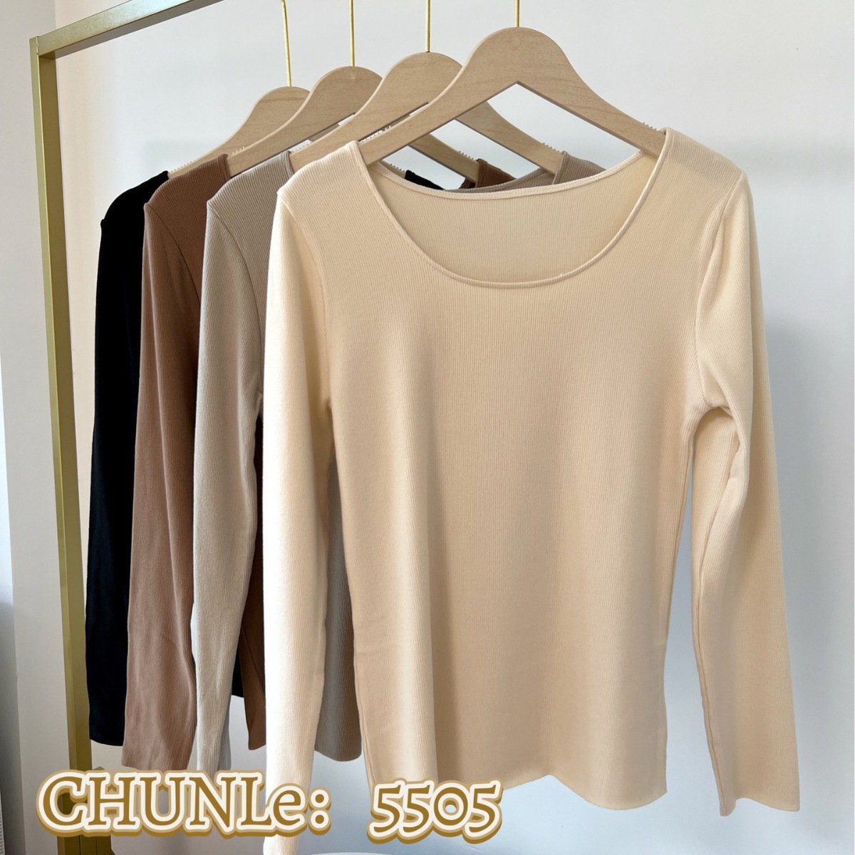 枫之欣5505罗纹磨毛内衣经典圆领设计舒适百搭女士秋冬新款打底衫