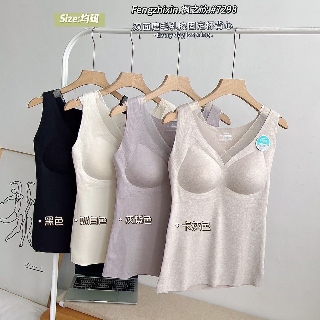 枫之欣7298双面磨毛乳胶固定杯背心性感网纱V领设计舒适保暖.,女士内衣/男士内衣/家居服,保暖背心,淘宝优惠券,粉丝福利购,淘宝优惠卷