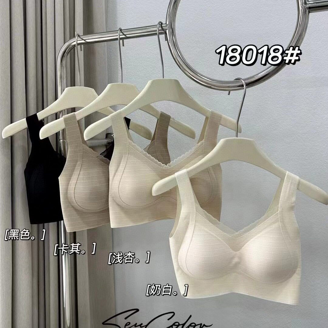 黛美芮18018宽肩乳胶固定杯蕾丝V领聚拢防走光舒适百搭美背抹胸女