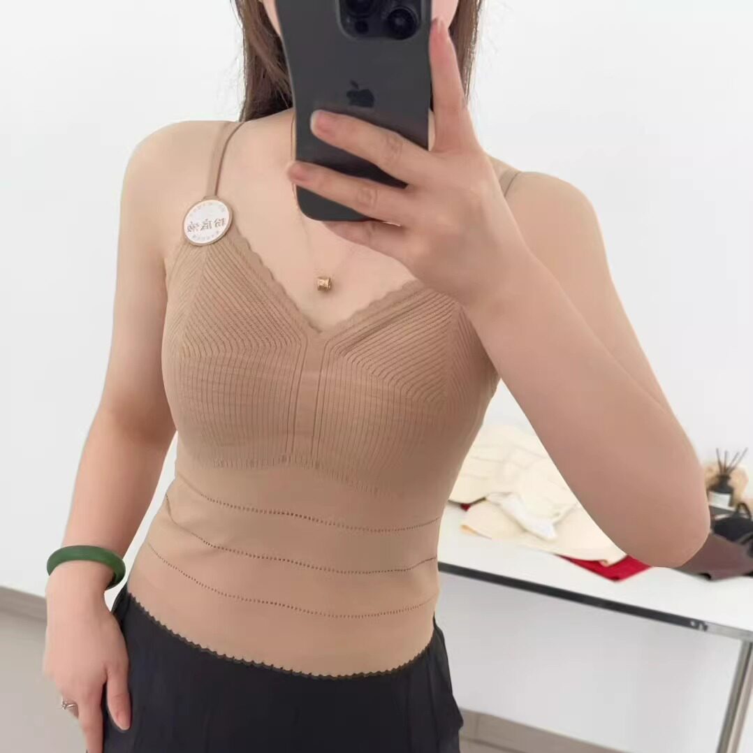 2026夏款V领细肩带蕾丝吊带背心女无痕美背防走光打底内衣6223
