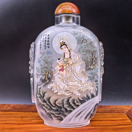 纯手工绘制内画鼻烟壶观音菩萨商务礼品摆件收藏