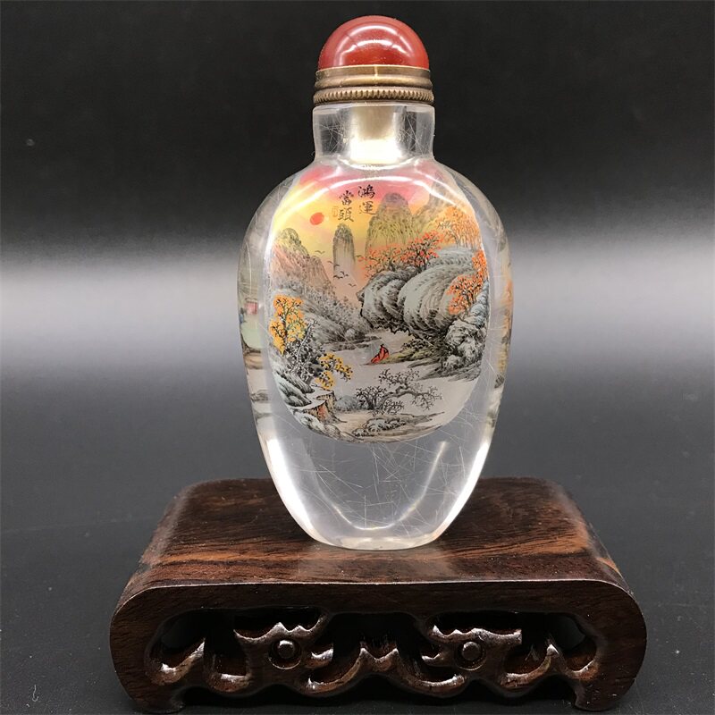 天然水晶内画鼻烟壶中国特色名家作品收藏观赏把玩商务礼品摆件