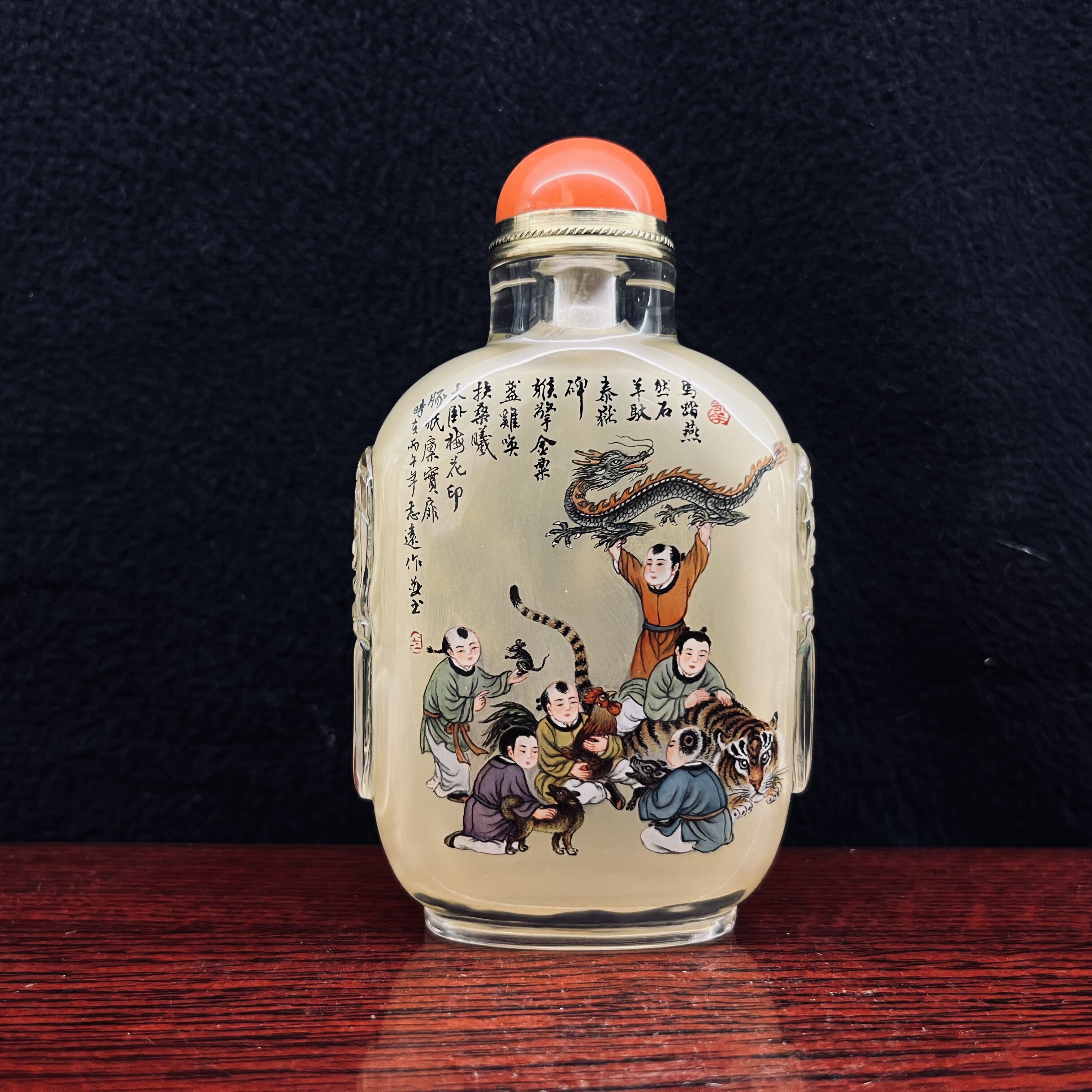 手工绘画天然水晶内画鼻烟壶生肖商务外事收藏摆件中国特色工艺