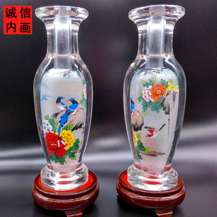 诚信内画鼻烟壶:纯手工内画人造水晶玻璃80花瓶工艺礼品