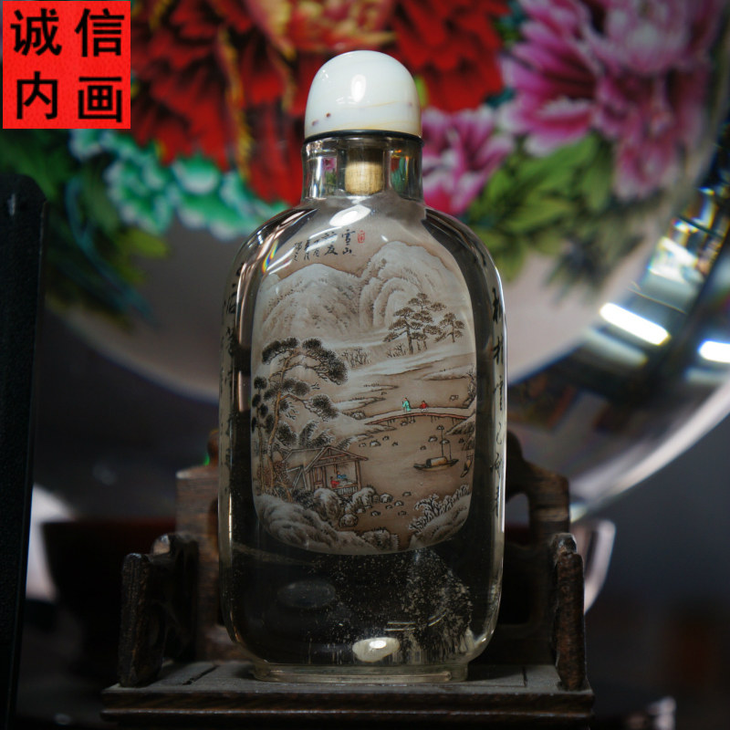 天然水晶内画鼻烟壶纯手工收藏把玩升值欣赏摆件礼品