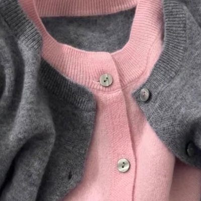 开衫女圆领100%羊毛秋冬假两件