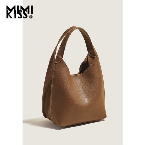 mimikiss真皮欧美单肩水桶包