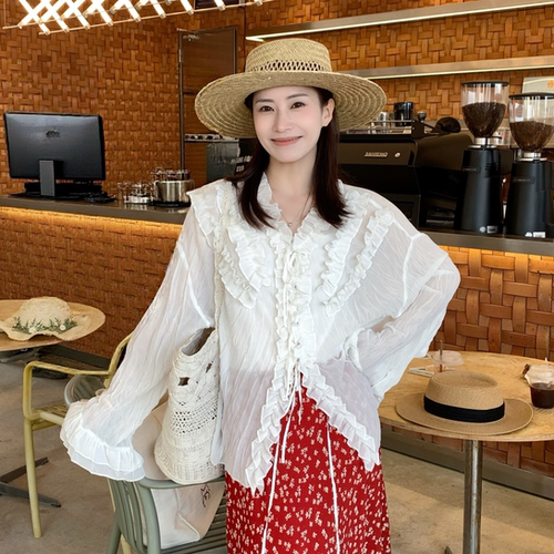 SUNCC自制 晴天风铃 气质时尚百搭宽松设计感法式小清新蕾丝衫