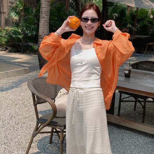 SUNCC自制 橙汁汽水 休闲气质百搭韩版小众薄款通勤防晒长袖衬衫