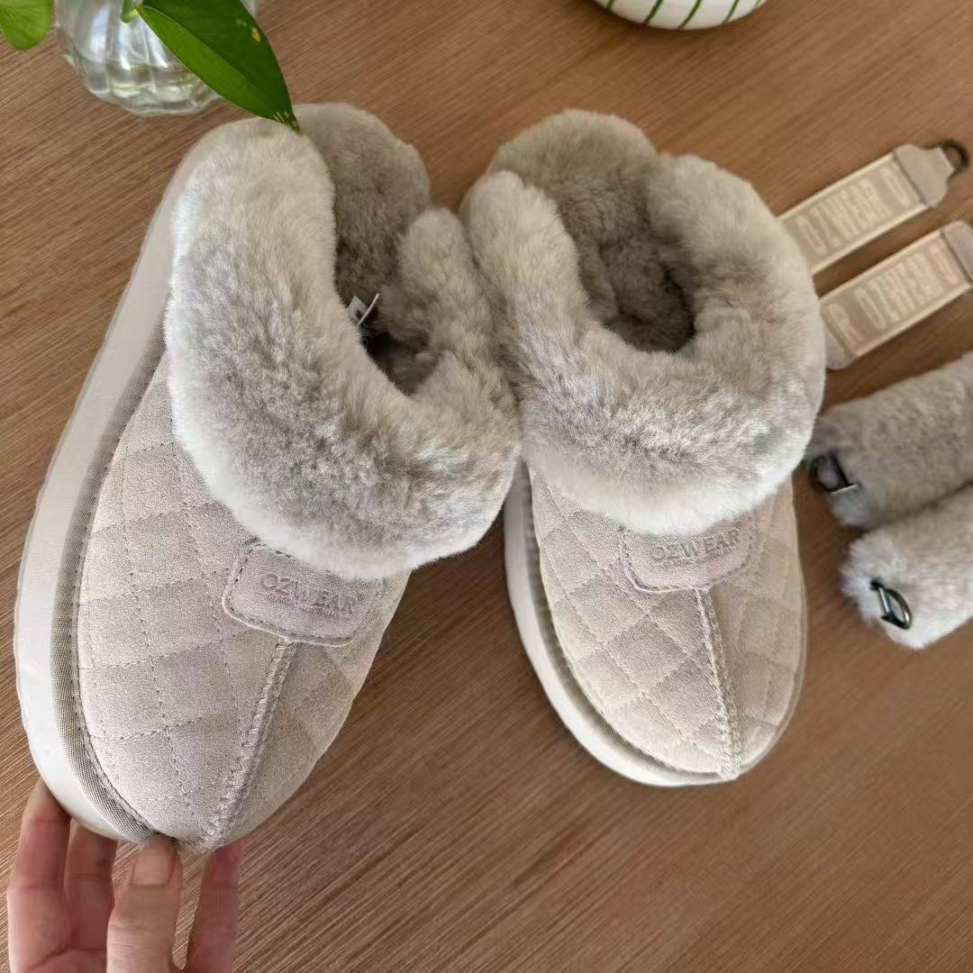 澳洲OZWEAR新款纯羊毛厚底包头拖鞋外穿一脚蹬懒人鞋毛毛保暖拖鞋