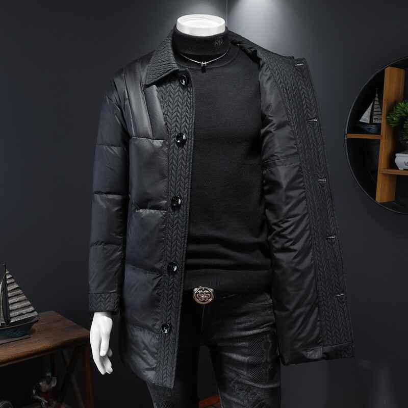 2025秋冬装中长款麦穗拼接羽绒服男钱塘6006-9811-P330尺码偏大,男装羽绒服,钱塘6006(原3029)