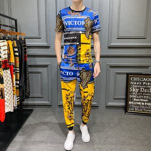 2021夏装新款字母印花短袖T恤长裤套装男钱塘3029-3014-P110 真模图片
