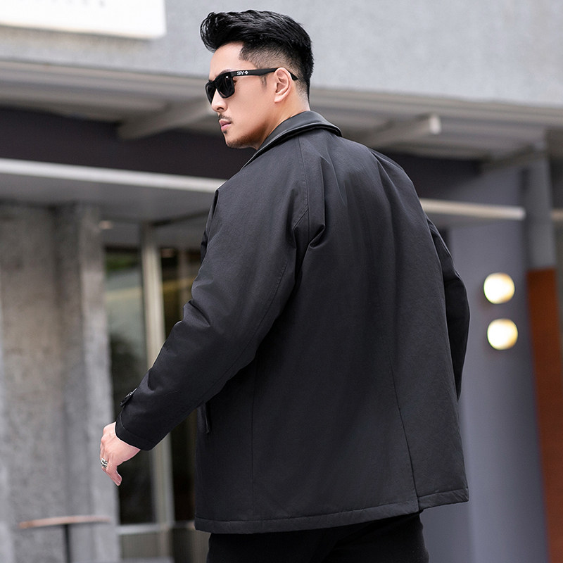2025冬装90绒落肩宽松型拼皮中长款羽绒服男6006-7201-P300真模,男装羽绒服,钱塘6006(原3029)
