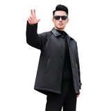 2025冬装90绒落肩宽松型拼皮中长款羽绒服男6006-7201-P300真模，男装羽绒服，钱塘6006(原3029)