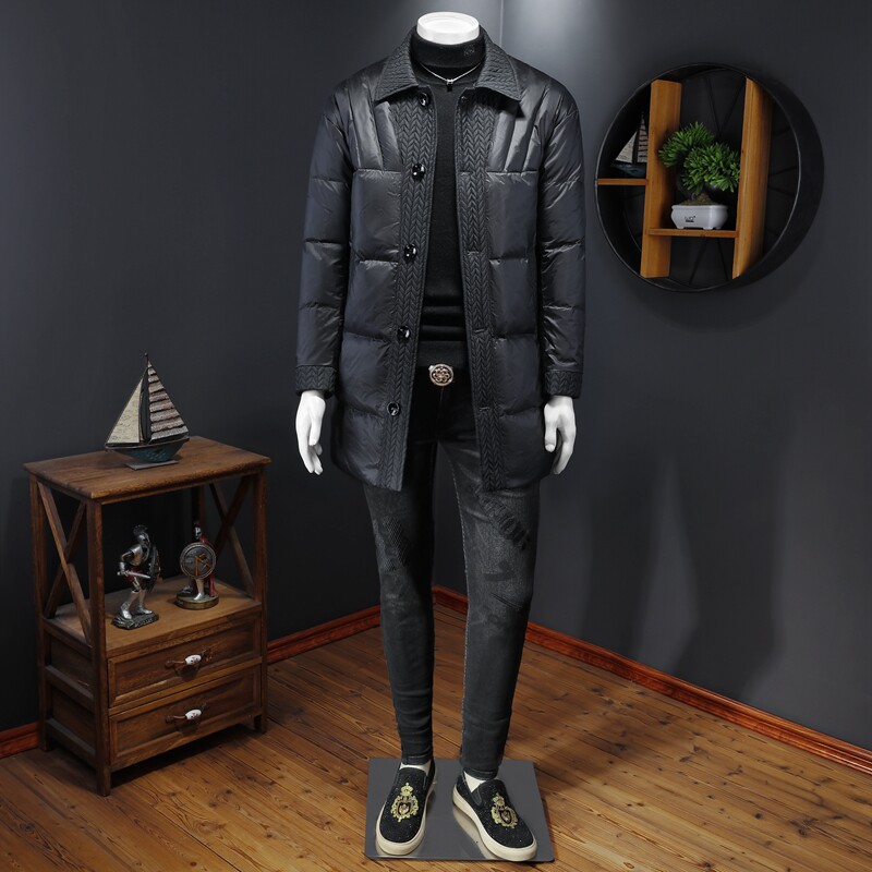 2025秋冬装中长款麦穗拼接羽绒服男钱塘6006-9811-P330尺码偏大,男装羽绒服,钱塘6006(原3029)
