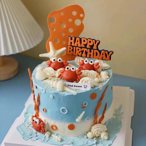 巨蟹座星座海底世界网红儿童生日海洋动物蛋糕装饰烘焙摆件八爪鱼