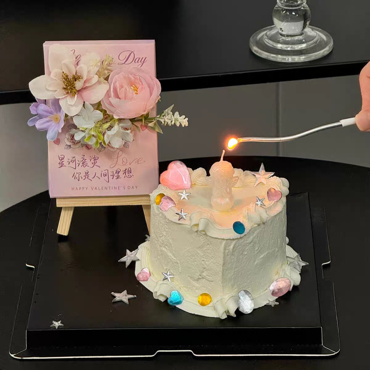 网红七夕情人节丘比特蜡烛插件蛋糕装饰花架花盒钻石宝石配件摆件