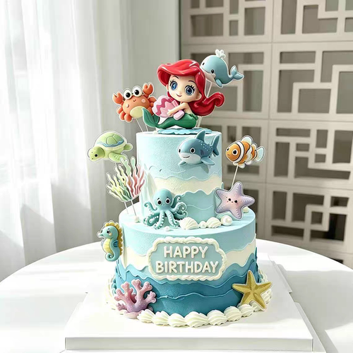 网红贝壳美人鱼主题海洋系列海星螃蟹海龟亚克力插件蛋糕装饰插件