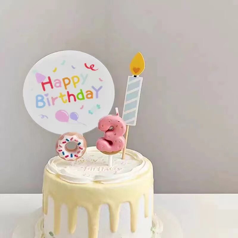 网红ins甜甜圈生日蛋糕装饰摆件草莓冰淇淋蜡烛甜品烘焙蜡烛插件