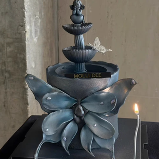 饰摆件 网红唯美高级感暗黑许愿池天使蝴蝶生日插件模具烘焙蛋糕装