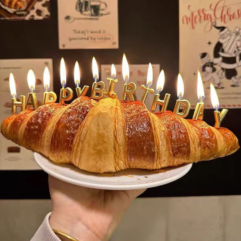 韩系创意牛角包蛋糕装饰帽子小熊HBD蜡烛生日仪式感装扮插件