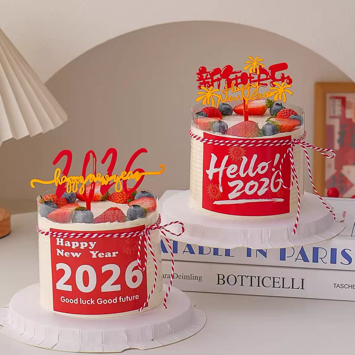 马年元旦跨年hello2026新年快乐贴纸蛋糕装饰亚克力甜品装扮插牌