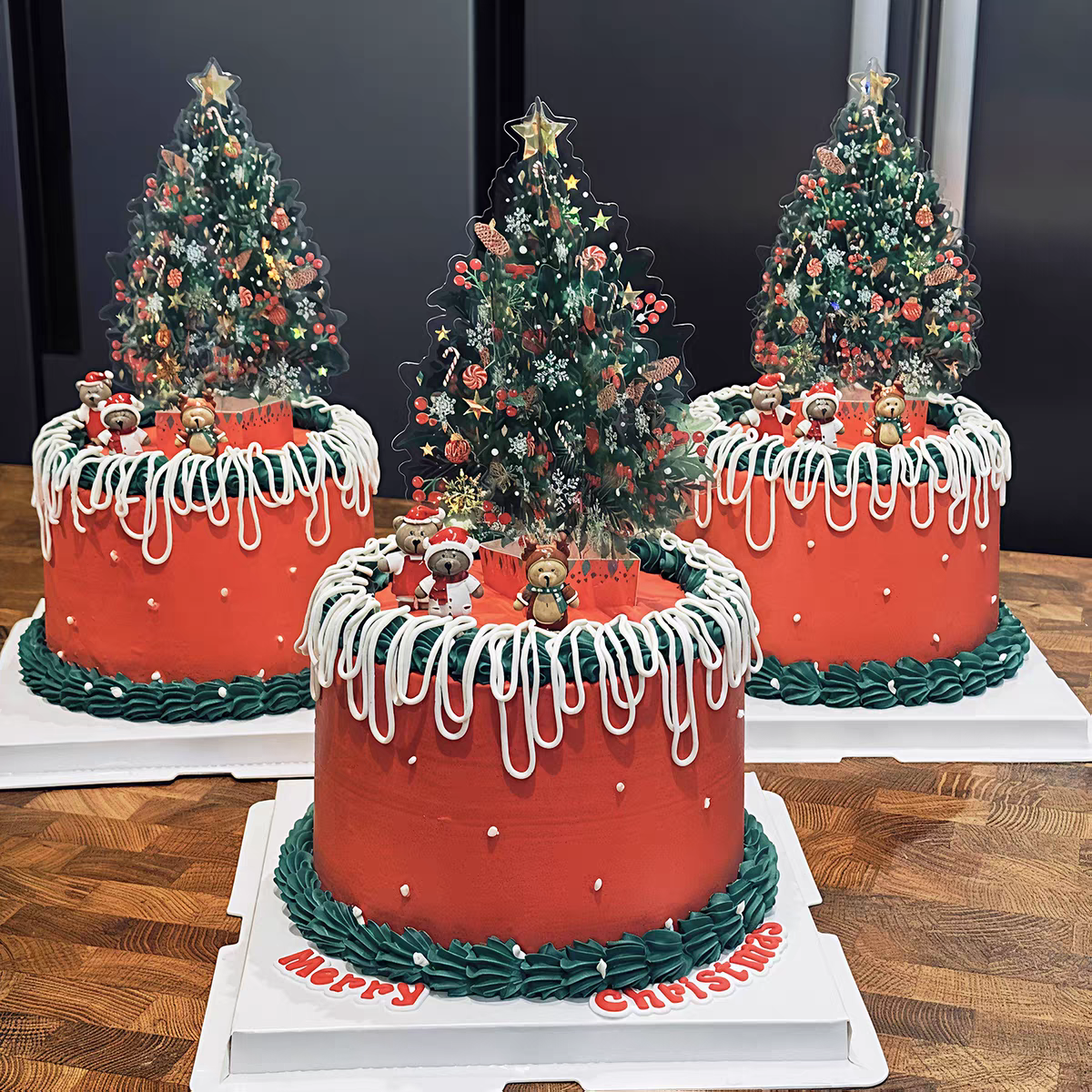 包邮网红圣诞节卡片圣诞树立体可爱小熊插卡插件烘焙蛋糕装饰摆件