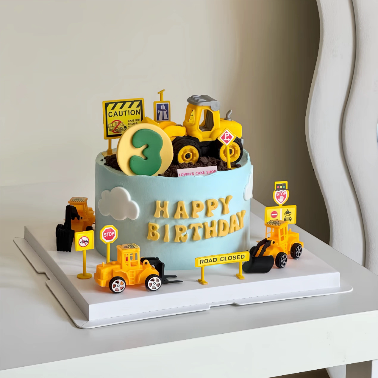 吊机挖土机工程车推土机起重机儿童烘焙摆件卡通生日蛋糕装饰摆件