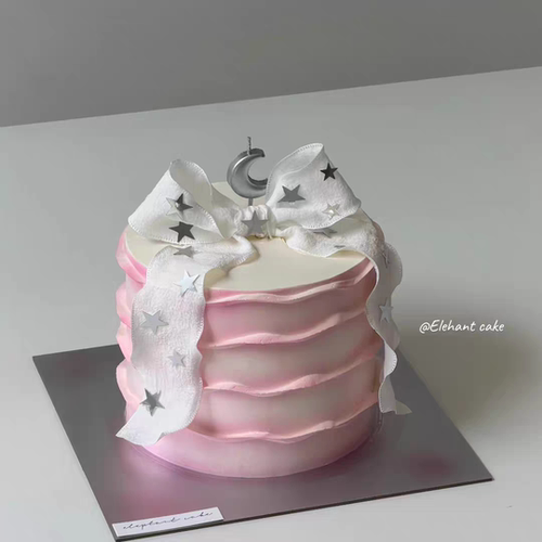 网红简约粉色渐变星星烘焙装饰摆件泡泡丝带蝴蝶结生日蛋糕装饰