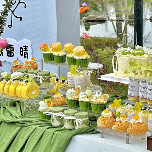 绿色森系户外高脚杯慕斯杯sweetday蝴蝶结插件装饰茶歇甜品台装饰