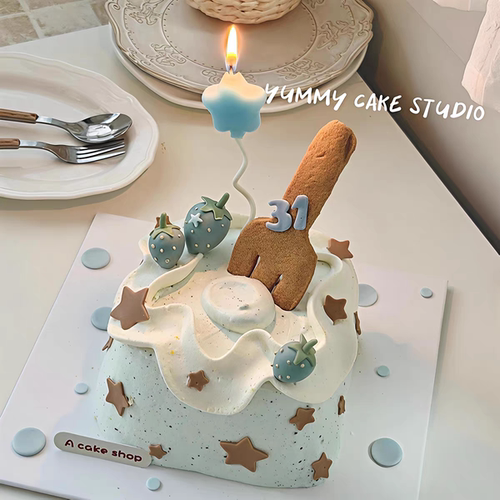 包邮ins韩风扭珠光棒棒糖爱心星星蜡烛插件烘焙生日蛋糕装饰摆件