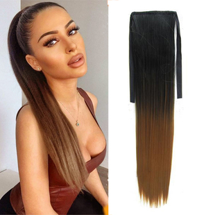Ponytail straight hair extension ombre rainbow color绑带马尾