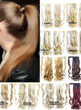 假发马尾Ponytails 魔术贴马尾辫大波浪卷发流行黑色棕色发饰