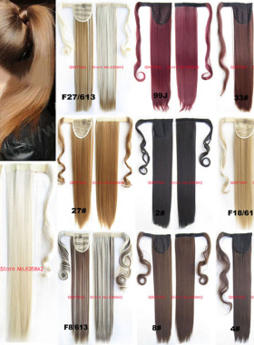 Ponytail魔术贴马尾 假发货源高温丝 直发22英寸 90g黑色棕色