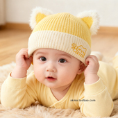 婴儿帽子冬季 3到6个月新生儿毛线帽冬天初生儿宝宝加厚保暖毛线帽