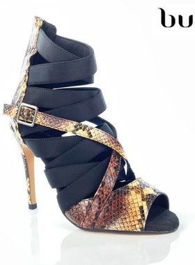 burju-Stay Strapped蛇纹高跟爵士短靴,heels高跟鞋，拉丁舞蹈鞋