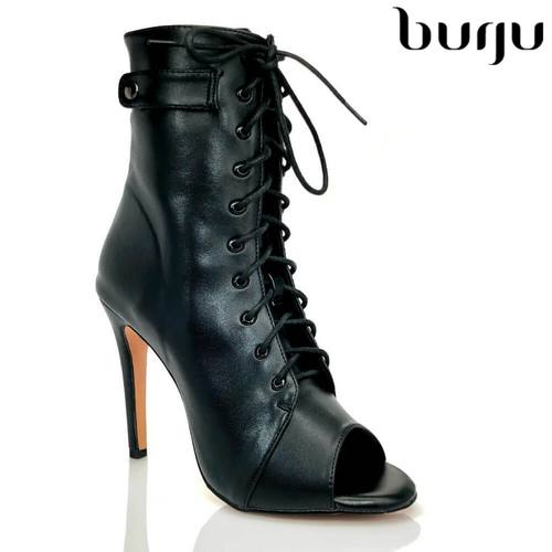 burju-Moment黑色高跟爵士短靴,heels系带高跟鞋，拉丁舞蹈鞋