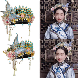 网剧影楼剧组道具清宫剧古风花铀头饰皇后帽子钿子清朝旗头帽