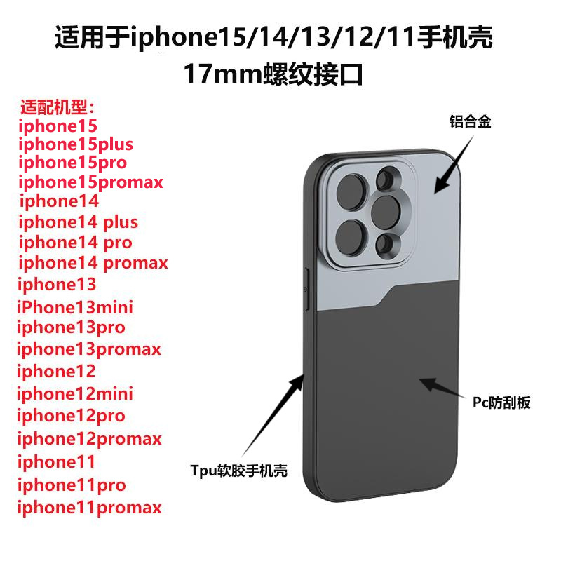 手机镜头专用手机壳17mm接口螺纹