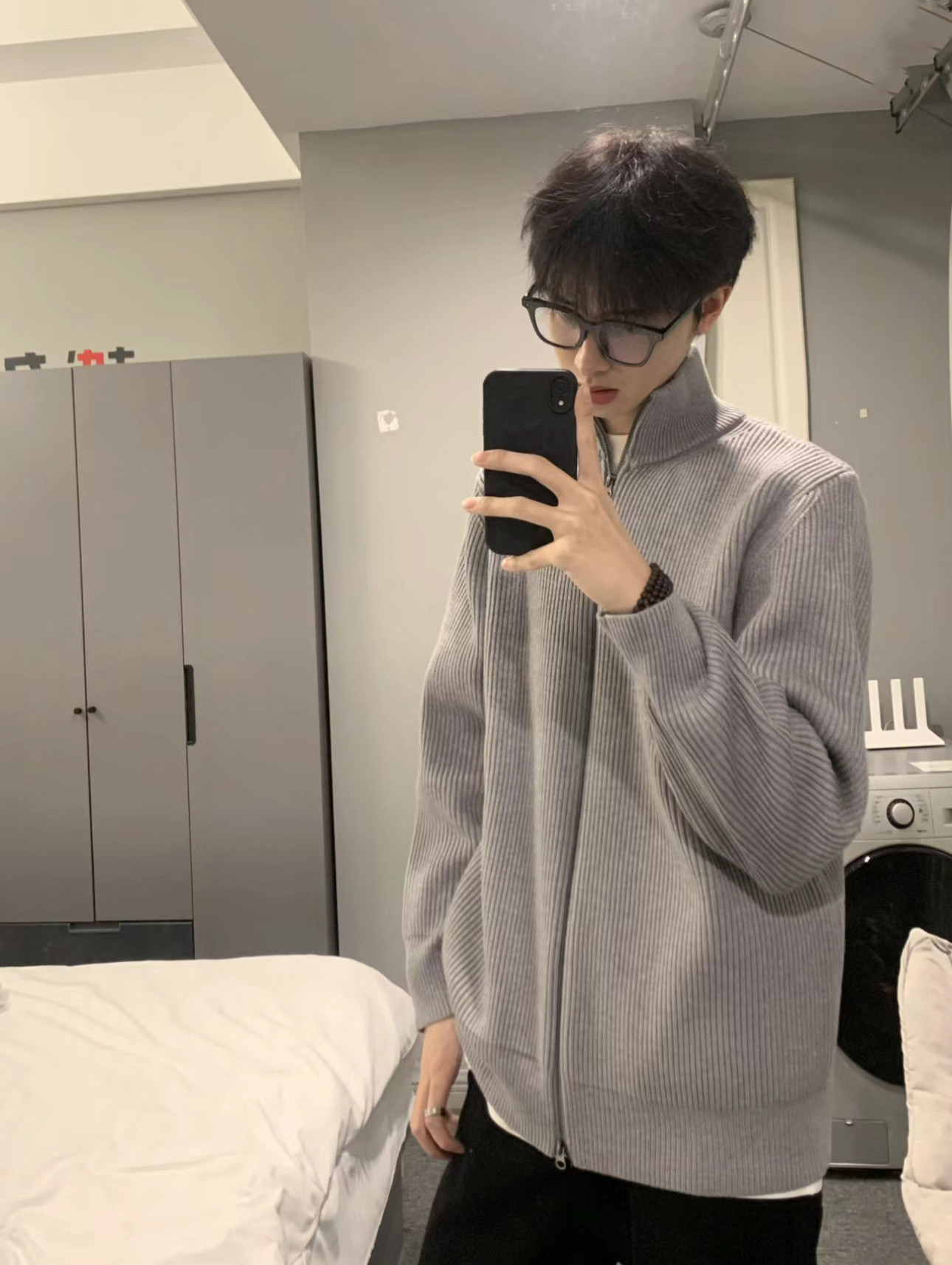 cleanfit灰色针织开衫外套男秋冬ootd穿搭高级感美式慵懒立领毛衣,男装针织衫/毛衣,星座706-1