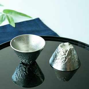 现货 日本制 能作 锡器 富士山 立山の绝景 酒杯 夫妇对杯 Ls组